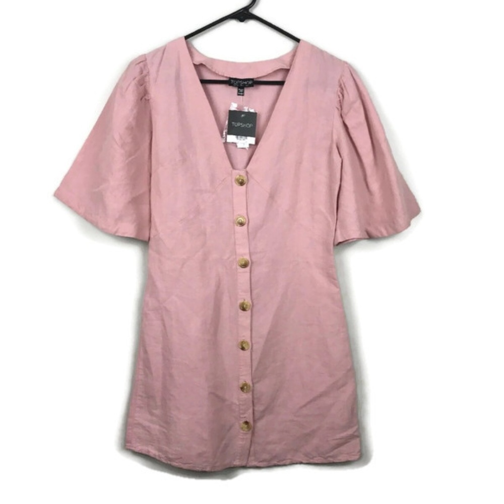 🔴 3/$15 TopShop Pink Button Up Tunic/Dress NWT